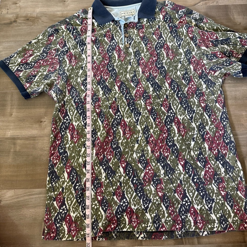 Vintage Arizona Jean Company Polo Men XL Leaf Print Y2K 90s Short Sleeve Shirt - Picture 8 of 10